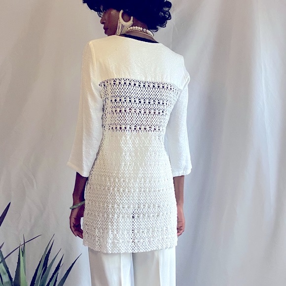 White crochet mixed textured top - Picture 6 of 11